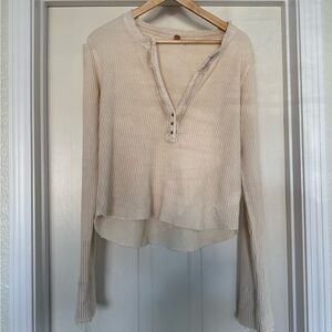 Free people Cream Long Sleeve Henley Top